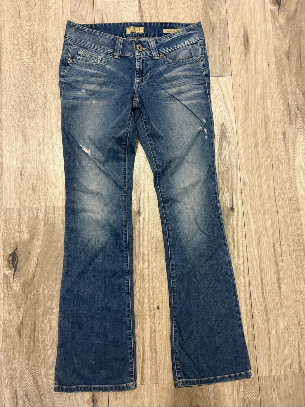 Y2K women’s low rise Guess Daredevil bootcut jeans distressed